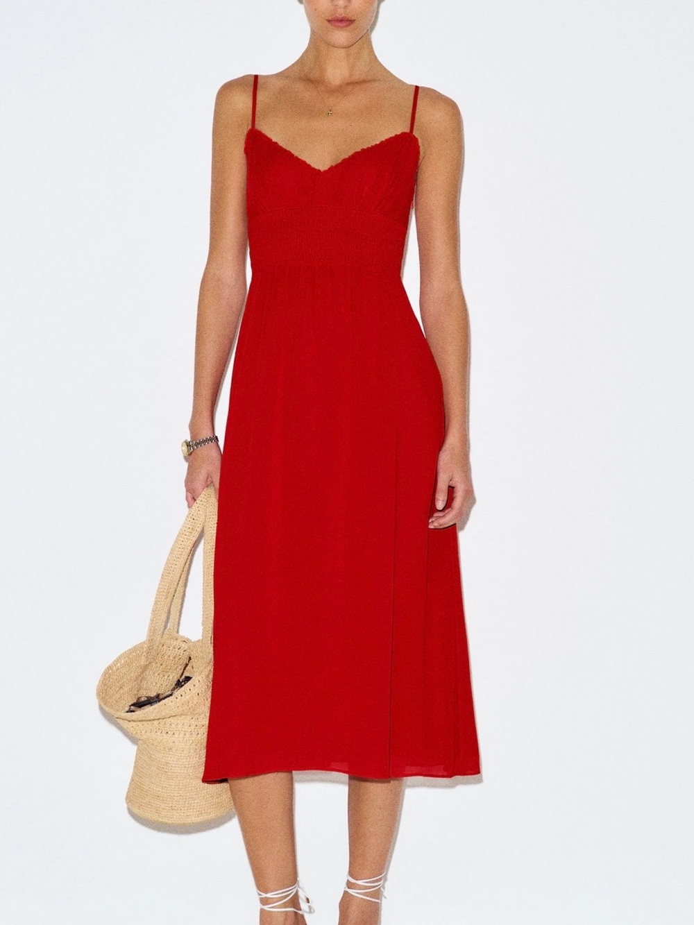 Reformation Red Spaghetti-Strap Midi Dress
